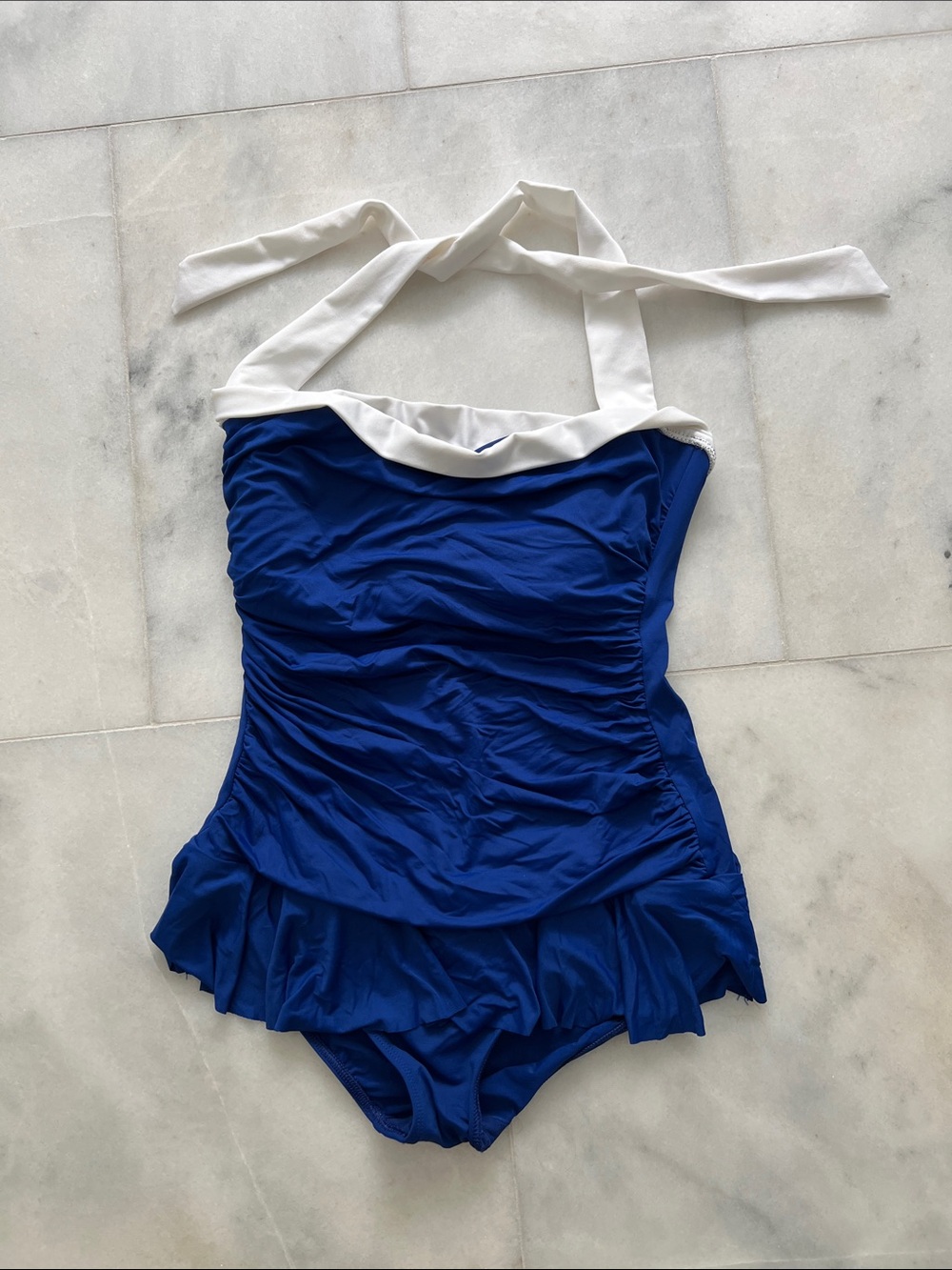 Lauren Ralph Lauren Royal Blue One-Piece Swimsuit with White Halter
